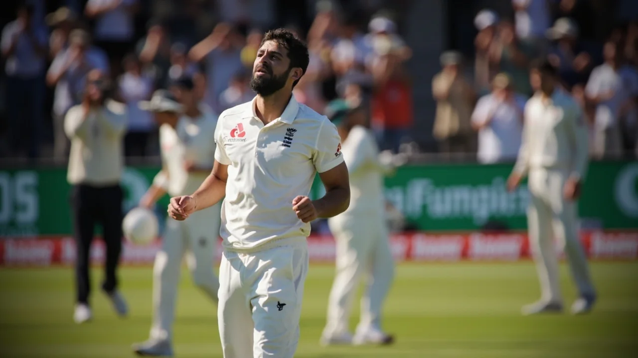 Medium tactical frame of a captain setting the field with a left-arm spinner at the top of his mark on a cloudy English afternoon